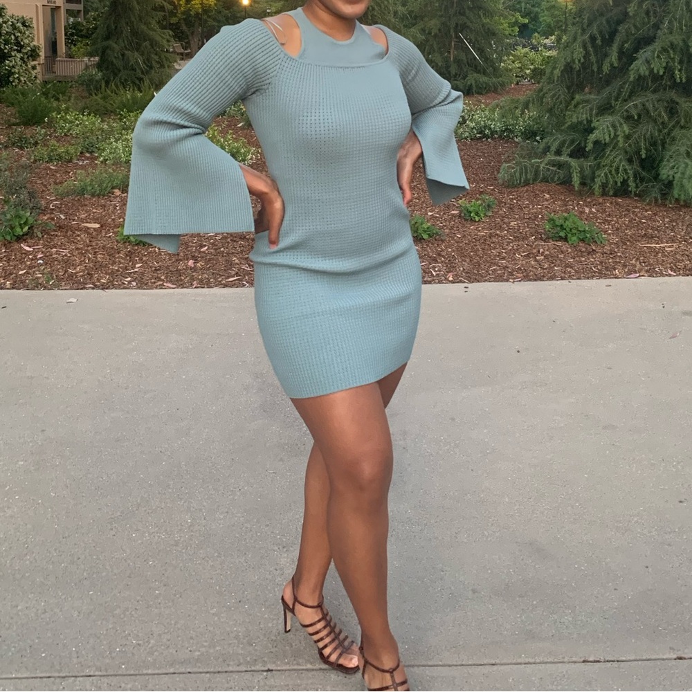 C/MEO Collective Ribbed Blue Long Sleeve Dress